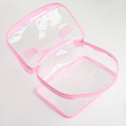 Косметичка-сундучок на молнии, маленькая, с ручкой, прозрачная, розовая - Simaland фото 4