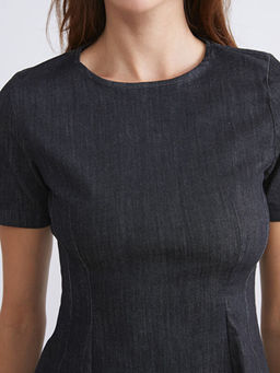 Bisiklet Yaka Peplum Jean Bluz