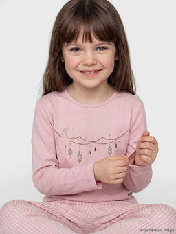 Bisiklet Yaka K?z ?ocuk Bask?l? Pijama Tak?m