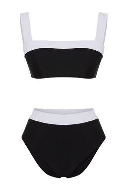 TRENDYOLMILLA Siyah-Beyaz Bralette Renk Bloklu Yuksek Bel Regular Bikini Tak?m? TBESS25BT00062  фото 5