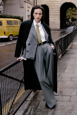 Antrasit Kemerli Cizgili Wide Leg/Genis Paca Pantolon TWOAW26PL00110