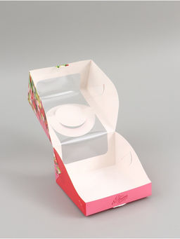 Цена за 5 шт. Коробка под бенто - торт с окном С 8 марта!, 14?14?8 см