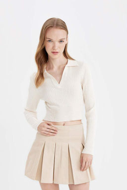 Крутой облегающий трикотажный свитер с воротником-поло - Defacto фото 3