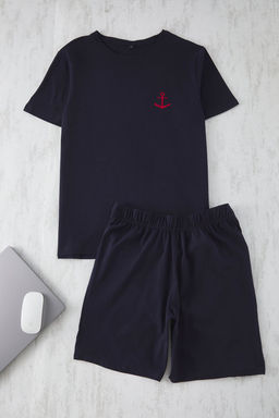 TRENDYOL MAN Lacivert Slim Fit Capa Nak?sl? Sortlu Orme Pijama Tak?m? TMNSS25PT00068 - Trendyolmilla фото 2