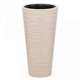 Кашпо для цветов пластмассовое Оазис 63л, д39,3см, h77,5см, напольное, со вставкой 13л, h24см, светло-бежевый (Россия)