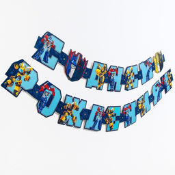 Гирлянда на люверсах «С Днем Рождения!», Трансформеры, дл. 230 см, синяя