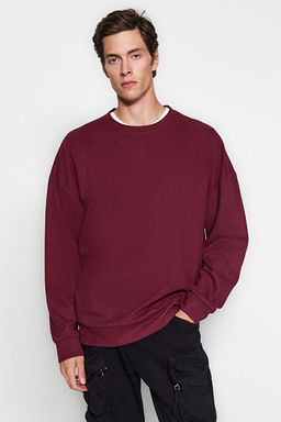 Bordo Bisiklet Yaka Oversize/Geni_ Kesim Yumu_ak F_r_al_ Selanik Sweatshirt TMNAW24SW00057 - Trendyolmilla фото 2