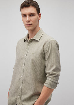 Cizgili Yesil Tencel TM Lyocell Gomlek - Mavi фото 2