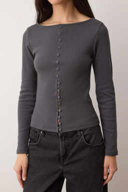 Trendyolmilla Tas Dugme Detayl? Bisiklet Yaka Fitilli Esnek Regular Boy Orme Bluz TWOAW25BZ00030  фото 12
