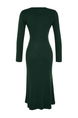 TRENDYOLMILLA Kahverengi Midi Triko Bisiklet Yaka Elbise TWOAW21EL0422 фото 8