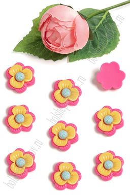 Кабошон "Цветочек" (50 шт) SF-5692, ярко-розовый/желтый