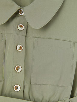 G?mlek Yaka K?z ?ocuk Poplin Elbise ve Kemer