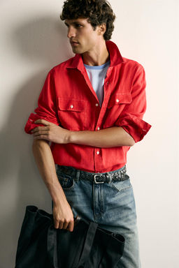 SOBRECAMISA REGULAR FIT 100% LINO / Rojo - Zara фото 5