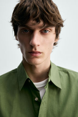 CAMISA RELAXED FIT POPEL?N / Verde manzana - Zara фото 6