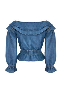 Mavi F?rf?r Detayl? Carmen Yaka Denim Bluz TWOAW26BZ00049
