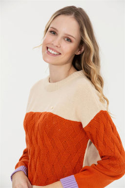 U. S. Polo Assn Женский кремовый меланжевый свитер с круглым вырезом - U.s. polo assn фото 9