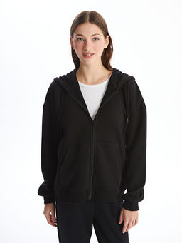 Kap??onlu Oversize Kad?n Kal?n Fermuarl? Sweatshirt