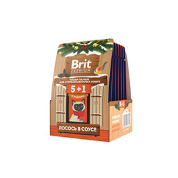BRIT PREMIUM, Набор паучей для стер. кошек, Лосось в соусе, 5+1, кормушка, 510г, 5076611  фото 2