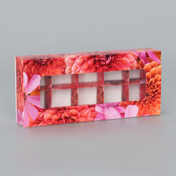 Цена за 3 шт. Коробка складная для 10 конфет Цветочки, 9.8?22?3.5 см