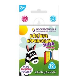 ВКФ Super Набор цветных карандашей, трехгранные короткие Зебра SCP-3018 заточенный 8 х 18 цв