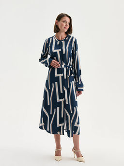 Bisiklet Yaka Desenli Elbise