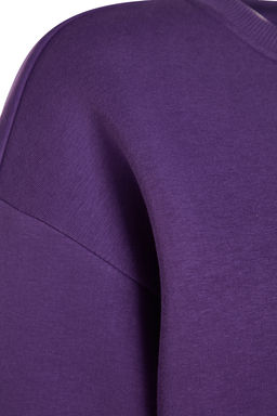 Mor Oversize/Rahat Kesim Basic Bisiklet Yaka Kal?n/Ici polarl? Orme Sweatshirt TWOAW24SW00102