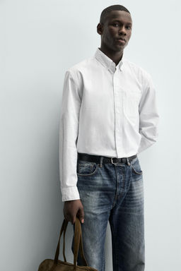 CAMISA ALGOD?N SOFT / Blanco / Celeste - Zara фото 6