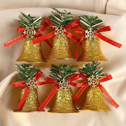 Цена за 2 шт. Ёлочные игрушки 6 шт. Зимнее волшебство. Колокольчики со снежинкой пластик, 4.54.5 см, золотисто-красный