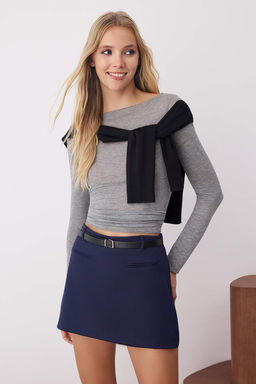 Bordo Tuvit Dugme Detayl? Sort & Bermuda TWOAW26SR00035 - Trendyolmilla фото 6