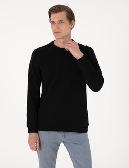 Siyah 2 _plik Regular Fit Bisiklet Yaka Basic Sweatshirt
