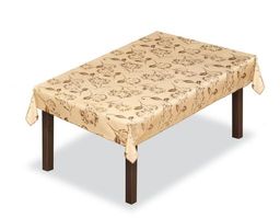 Скатерть арт. 12988/1/165, ПИОН, прямоугольная, 165 см х 250 см, ТЕФЛОН, бежевый фон, коричневый рисунок, узорный край