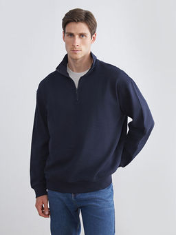 Fermuarl? Dik Yaka Uzun Kollu Erkek Sweatshirt