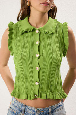 Trendyolmilla Yesil Bebe Yaka Dokulu Triko Ince Bluz TWOSS25BZ00337