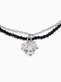 Колье из бисера «Сердце», двойной ряд, чёрно-белое в серебре