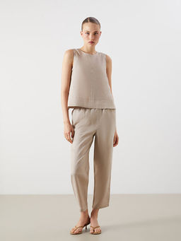 Bisiklet Yaka %100 Keten Bluz