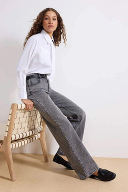 TRENDYOLMILLA Gri More Sustainable Soluk Efekt Vintage Yuksek Bel Wide Leg Jeans TWOSS24JE00018  фото 10