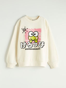 Keroppi Bask?l? K?z ?ocuk Kal?n Sweatshirt