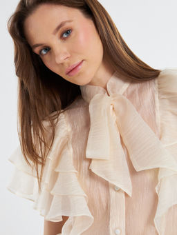 Блузка из органзы с рюшами и бантом OD-929-4 молочный - Tantino фото 4