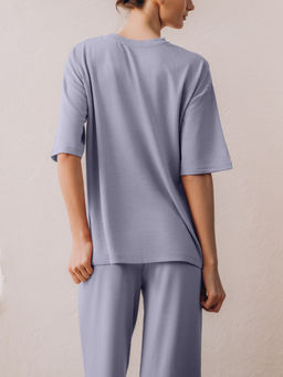 Пижама домашняя Indefini футболка и брюки из полиэстера голубая  фото 7
