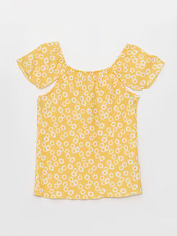 U Yaka Desenli K?sa Kollu K?z ?ocuk Bluz