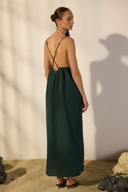 TRENDYOLMILLA Beyaz %100 Keten S?rt Detayl? Maxi Elbise TWOSS24EL00668  фото 3