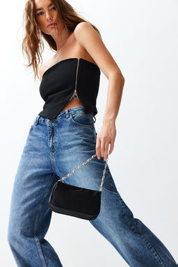 Trendyolmilla Siyah Fermuarl? Asimetrik Straplez Crop Orme Bluz TWOSS24BZ00071 фото 2