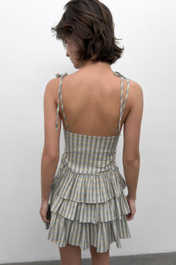 VESTIDO MINI CUADROS VOLANTES / Gris / Beige - Zara фото 4
