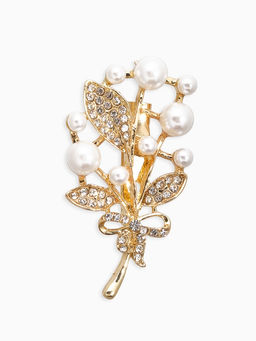 Брошь Ветка жемчужных ягод, цвет белый в золоте
