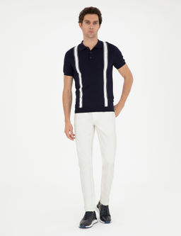 Темно-синяя трикотажная футболка узкого кроя с воротником-поло - Cacharel фото 4