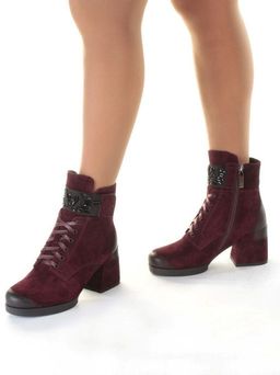 04-R135-2 BURGUNDY Ботинки зимние женские (натуральная замша, натуральный мех) - Фабричный китай фото 15