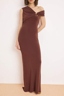 Petrol Buzgu / Drape Detayl? Saten Maxi Abiye & Mezuniyet Elbisesi TPRSS26AE00016 - Trendyolmilla фото 7