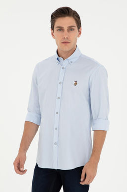 Мужская голубая базовая рубашка с длинным рукавом