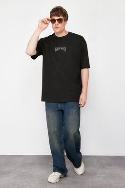TRENDYOL MAN Siyah Oversize/Genis Kesim %100 Pamuklu S?rt Bask?l? T-Shirt TMNSS24TS00003 - Trendyolmilla фото 19