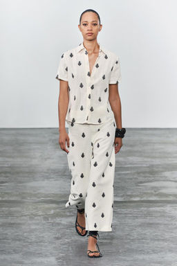 ZW COLLECTION CONTRAST EMBROIDERY CULOTTE TROUSERS - Zara фото 22